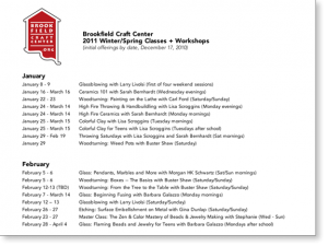 Brookfield Craft Center: Winter / Spring 2011 calendar (by date)