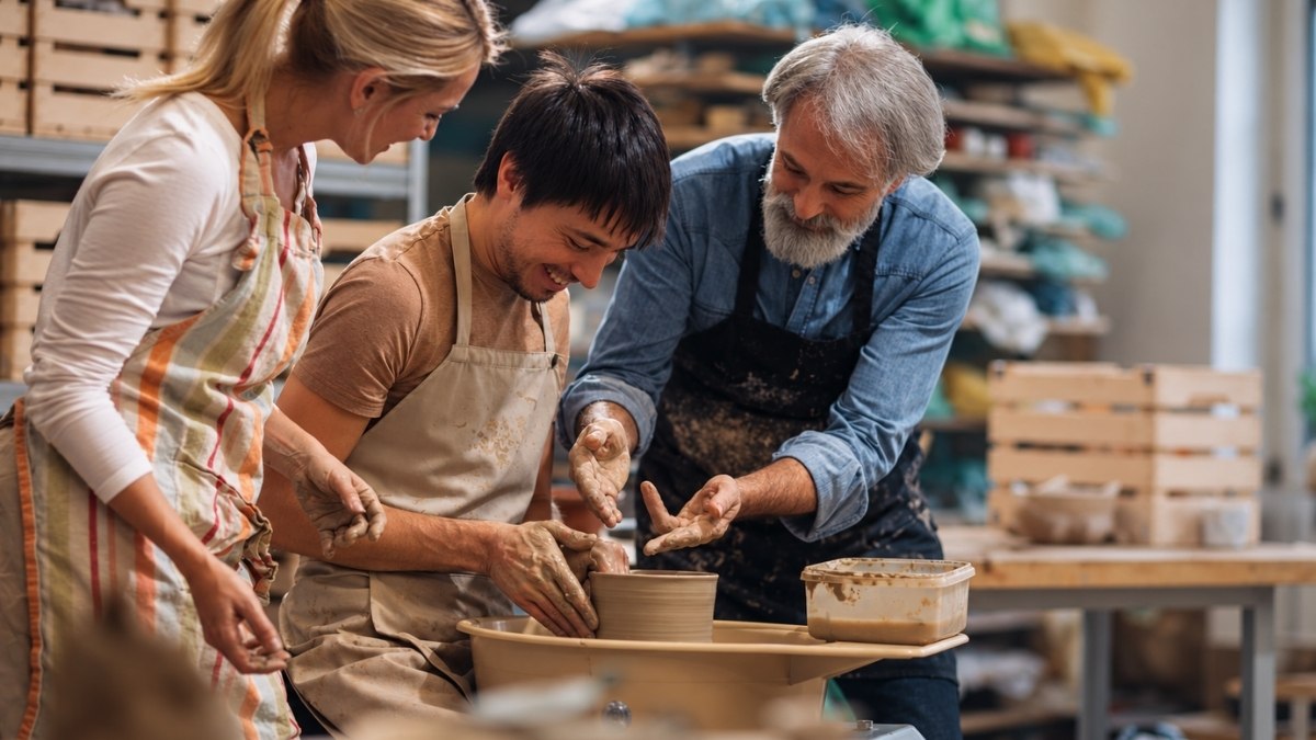at pottery workshop making clay pots