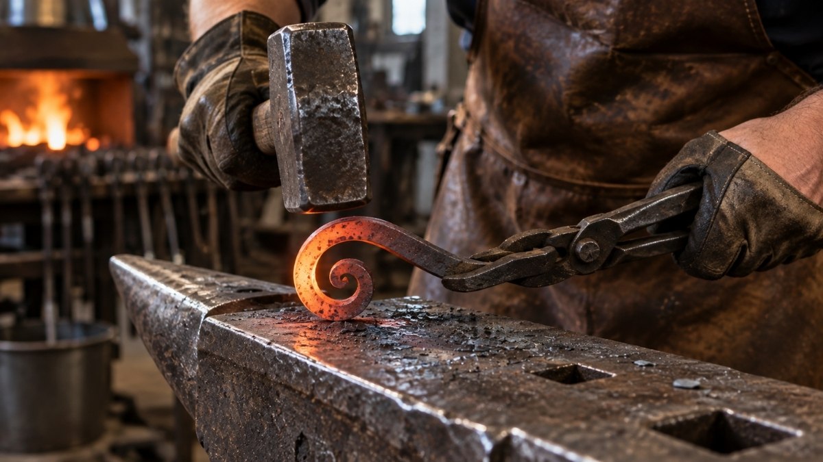 shaping a decorative wrought-iron scroll