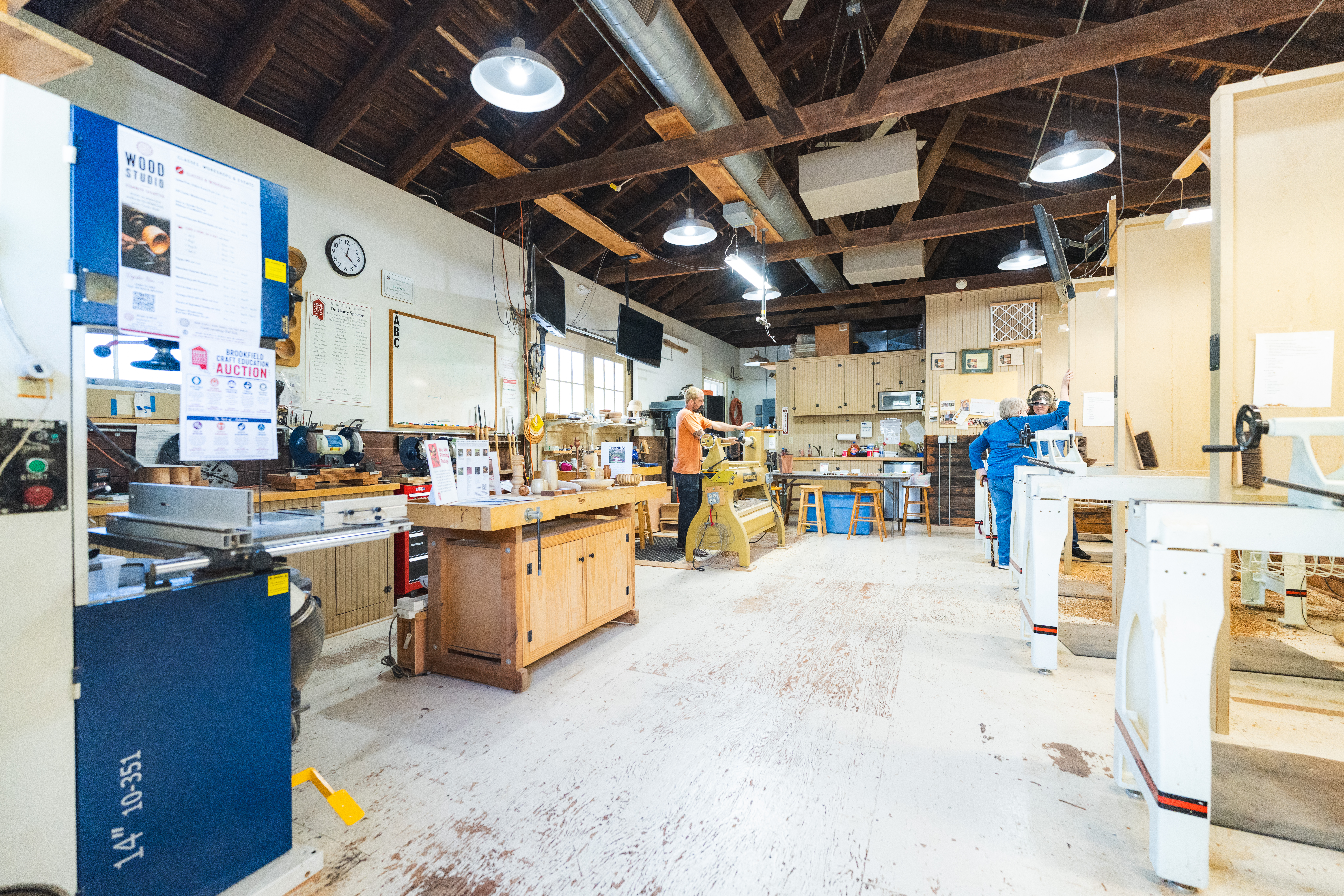 Open view of the woodturning studio at the Brookfield Craft Center.