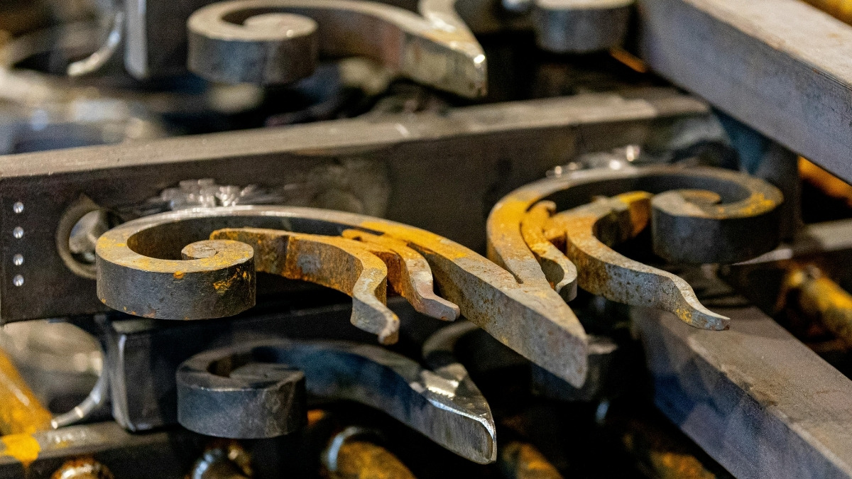 Stacked, decorative forged iron scrolls