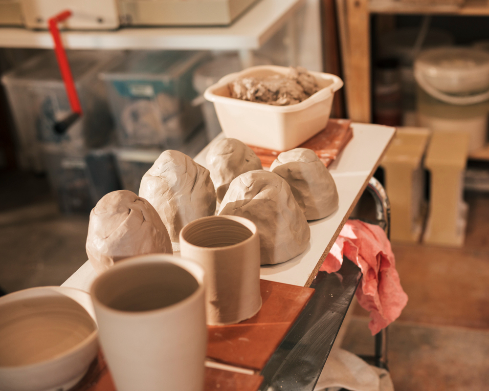 Mounds of raw pottery clay